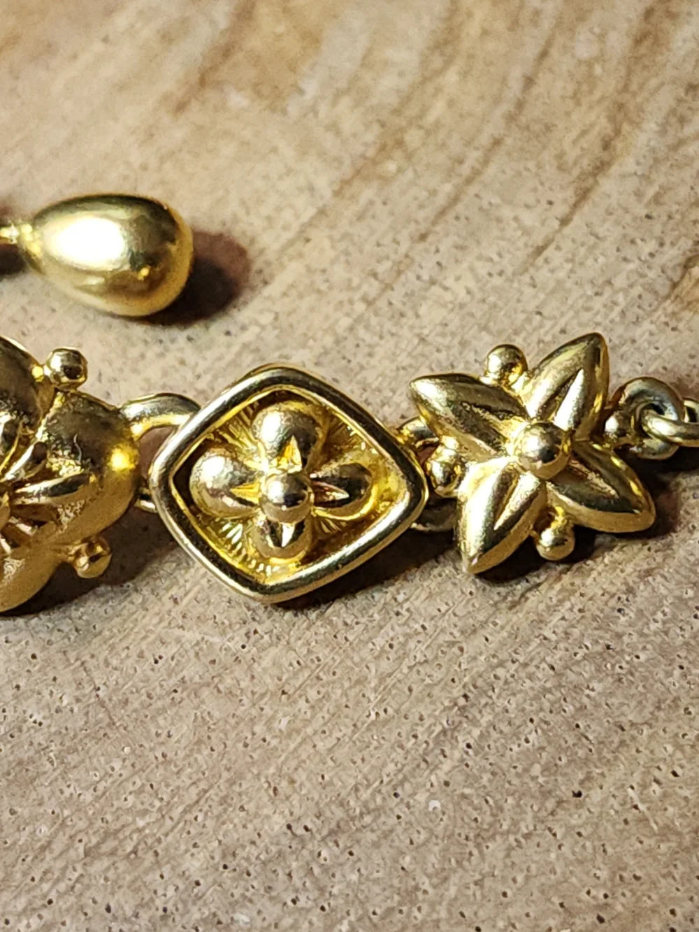 Unique Vintage Gold Floral Drop Earrings - Signed Monet
